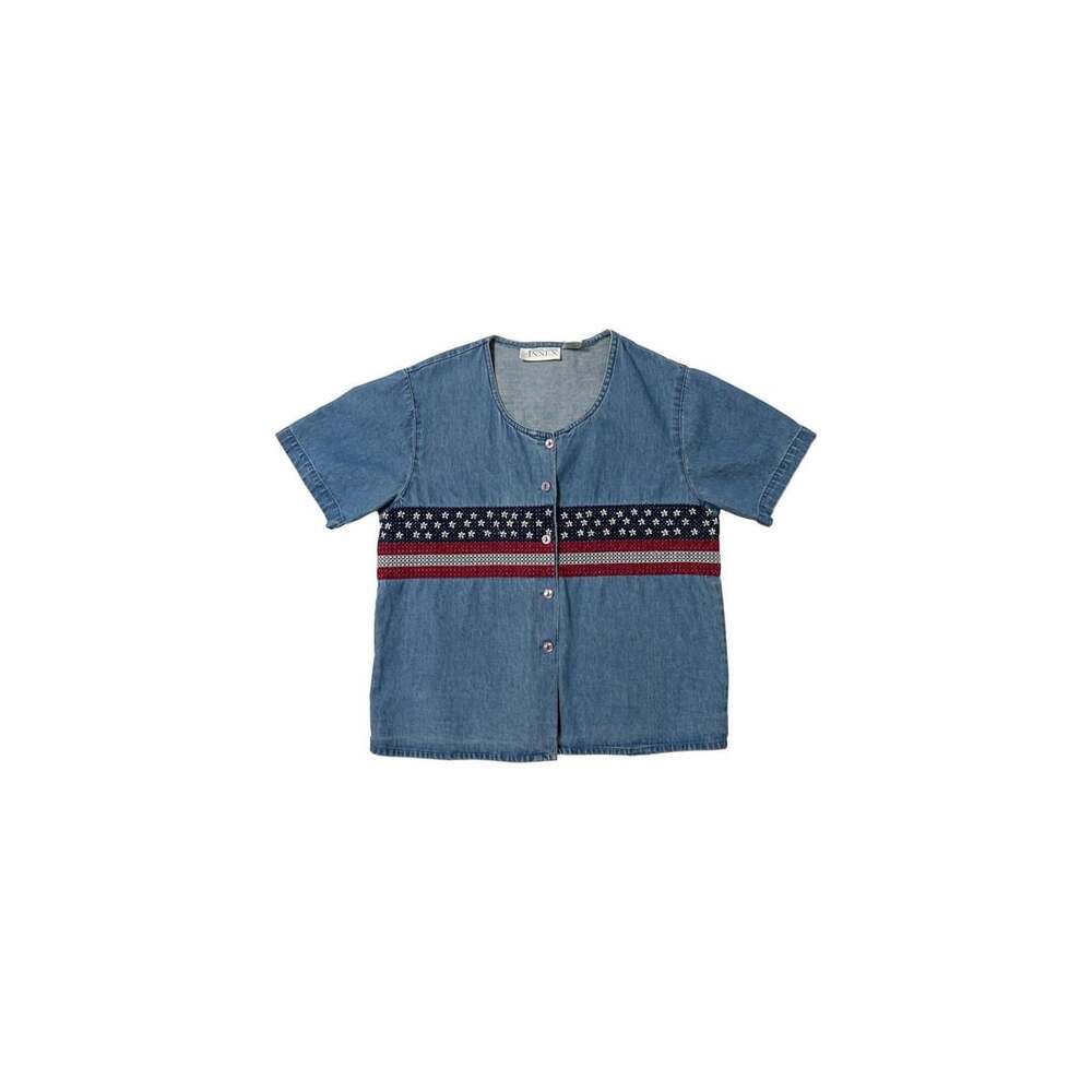 Casual Corner Annex Vintage Denim Short Sleeve with Patriotic Embroidery